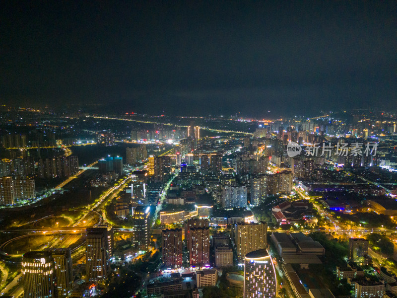 福建莆田城市大景夜景灯光航拍图