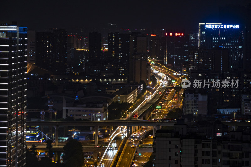 成都车流车轨城市风光夜景