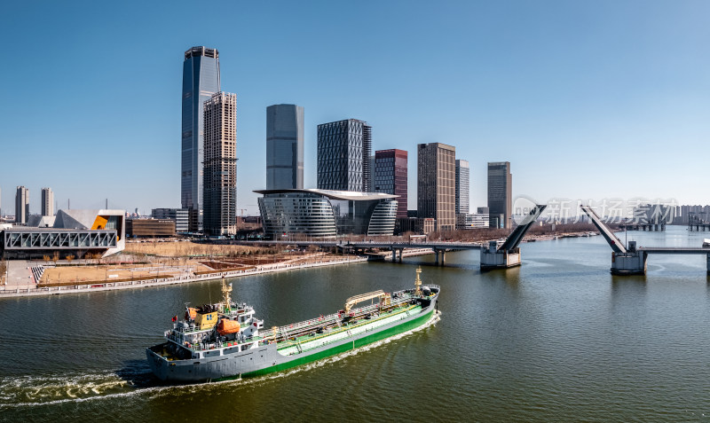 天津于家堡金融中心海河开启桥通航城市风光