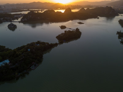 广东肇庆星湖风景区肇庆日落航拍