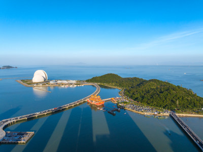 珠海大剧院日月贝蓝天航拍