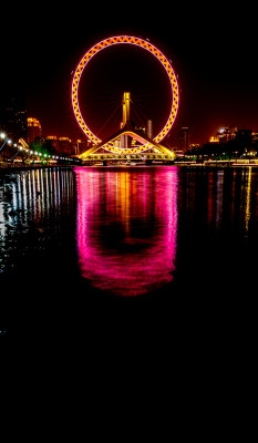 天津海河风情天津之眼摩天轮夜景风光