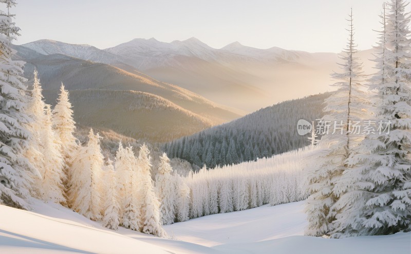 冬季森林白雪覆盖风景