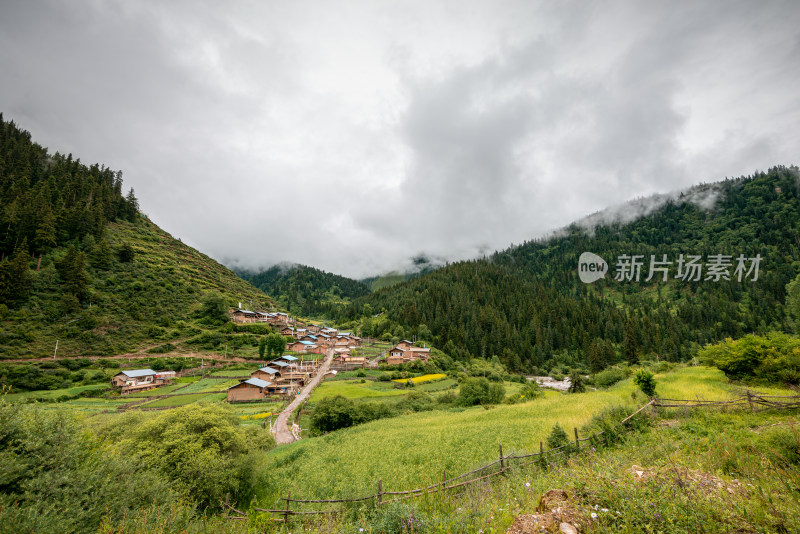 山峰村庄云雾