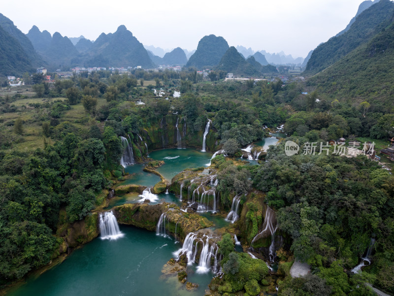 广西崇左德天跨国大瀑布自然美景航拍