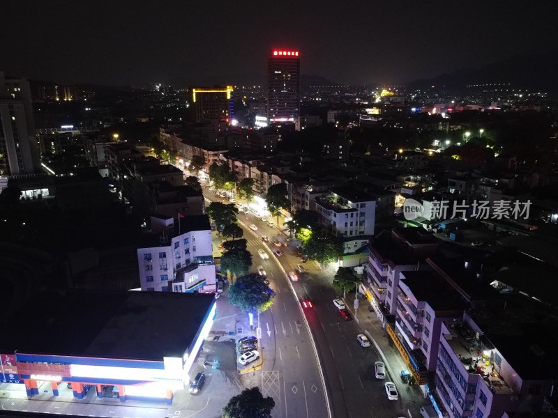 航拍广东省东莞市清溪镇夜景城市风光