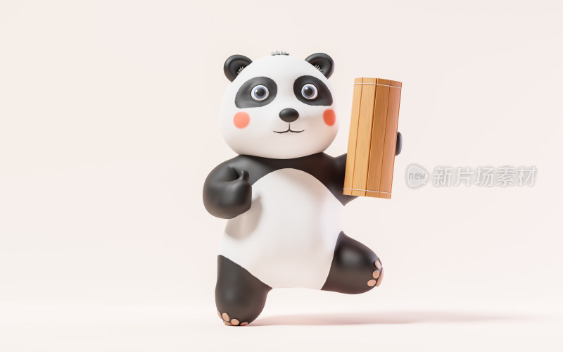 卡通大熊猫与中国风竹简3D渲染