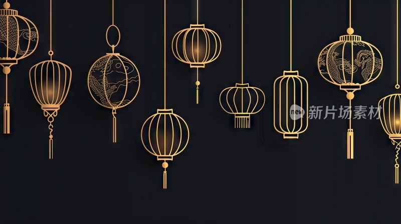 金箔线稿中国风灯笼背景素材