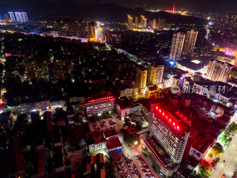 航拍黄梅县城夜景