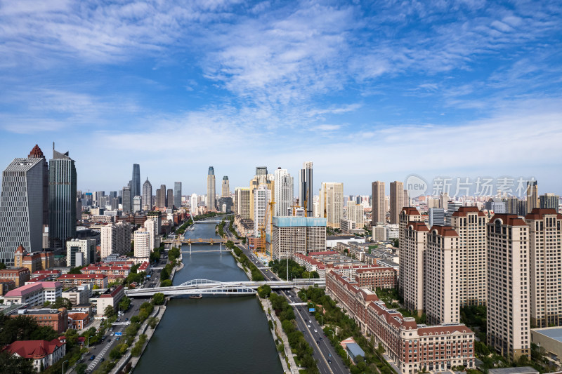 天津海河风景线小白楼商圈城市建筑风光航拍