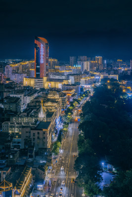 广西柳州市驾鹤路城市道路交通夜景