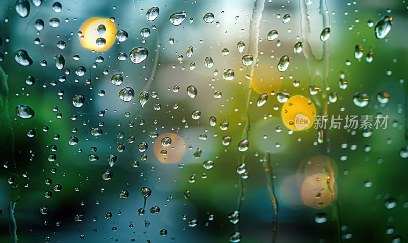 雨后模糊玻璃小雨水滴朦胧窗景背景