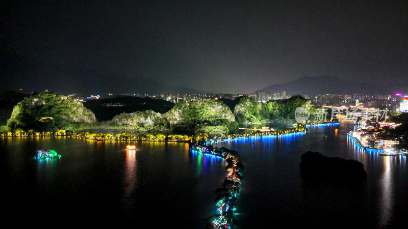 广东肇庆七星山夜景灯光航拍图