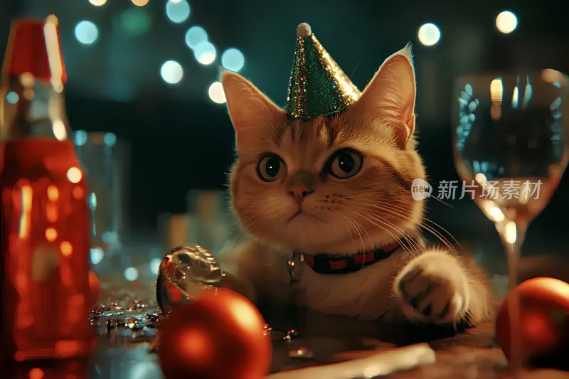 猫冬季新年氛围图