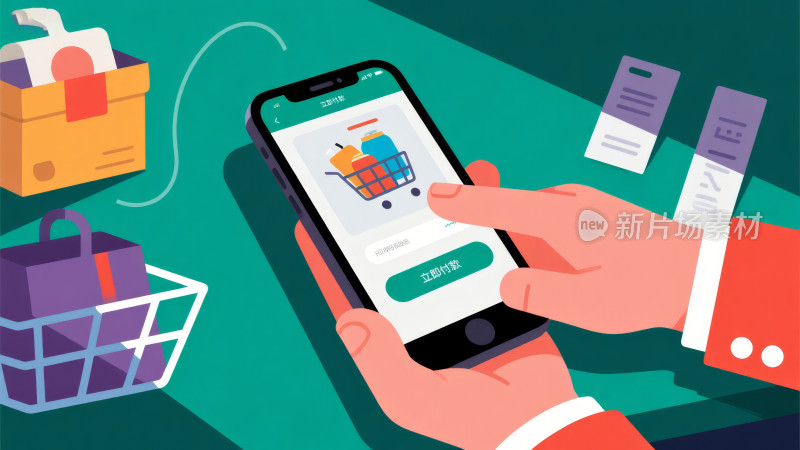 电商手机在线购物便捷生活插画背景
