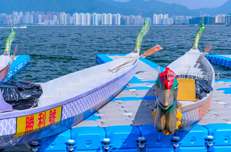 香港大埔墟海岸码头传统赛龙舟木船
