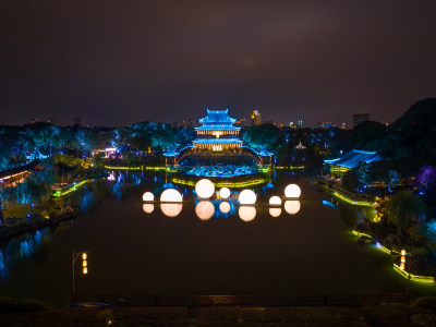 航拍苏州盘门景区中秋灯会夜景