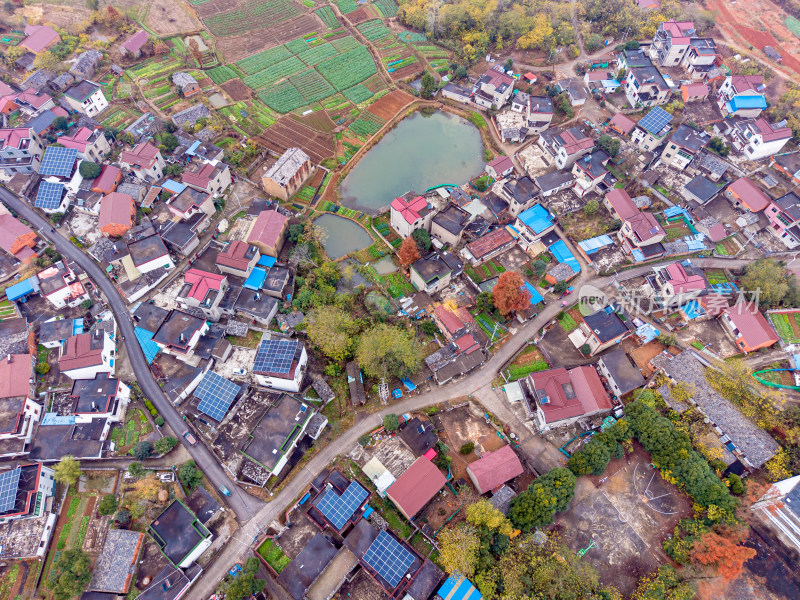 乡村农田民居航拍全景