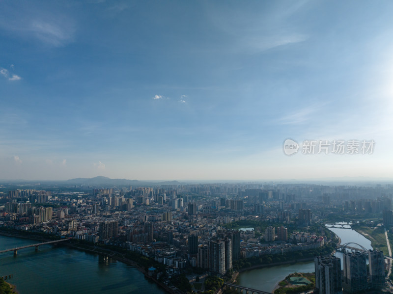 日落 航拍湖南衡阳石鼓区湘江两岸城市建筑