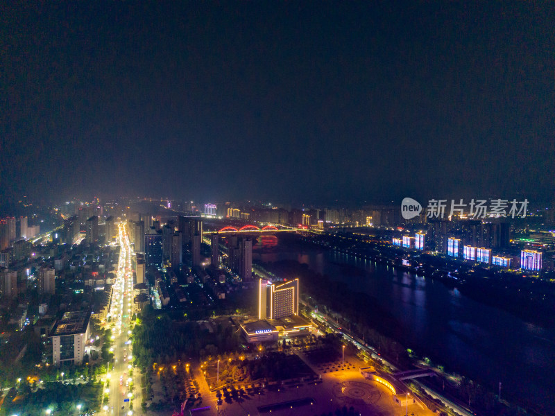 陕西宝鸡城市夜景灯光航拍图