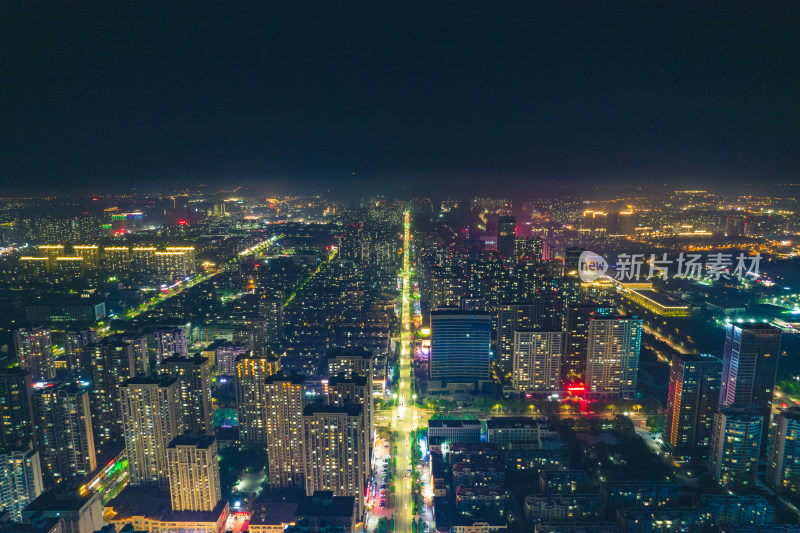 山东日照城市夜景交通航拍图