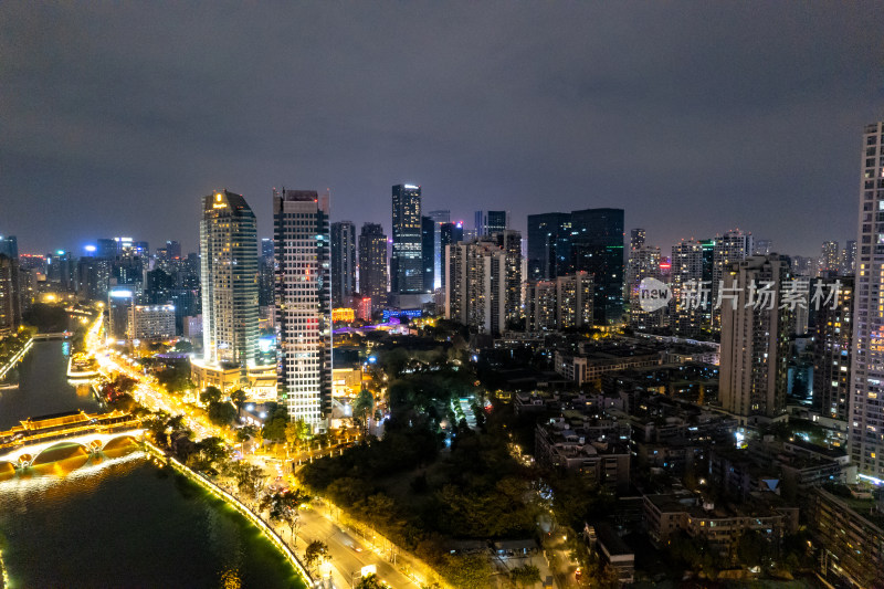 航拍四川成都城市夜景交通灯光