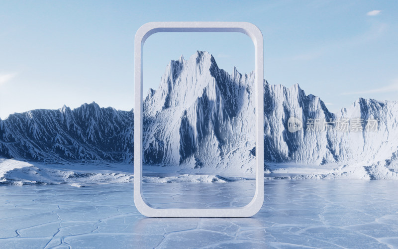 寒冷裂开的冰面背景3D渲染