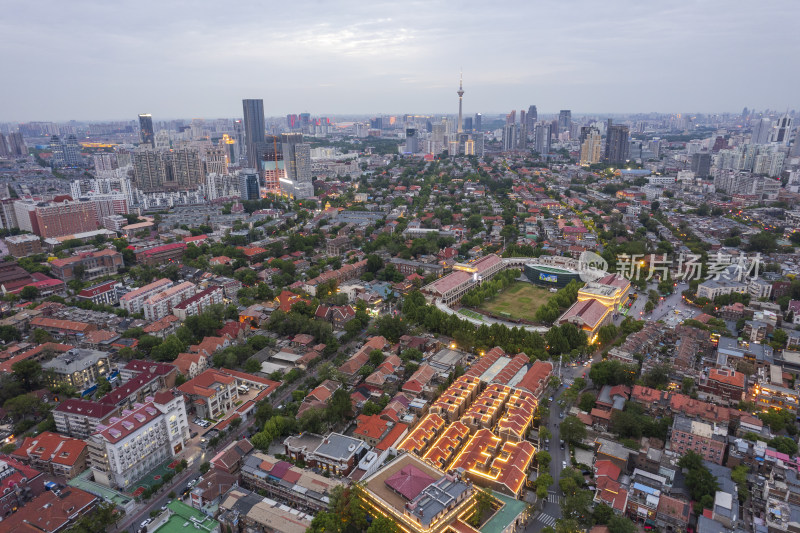 天津五大道文化旅游景区城市建筑夜景航拍