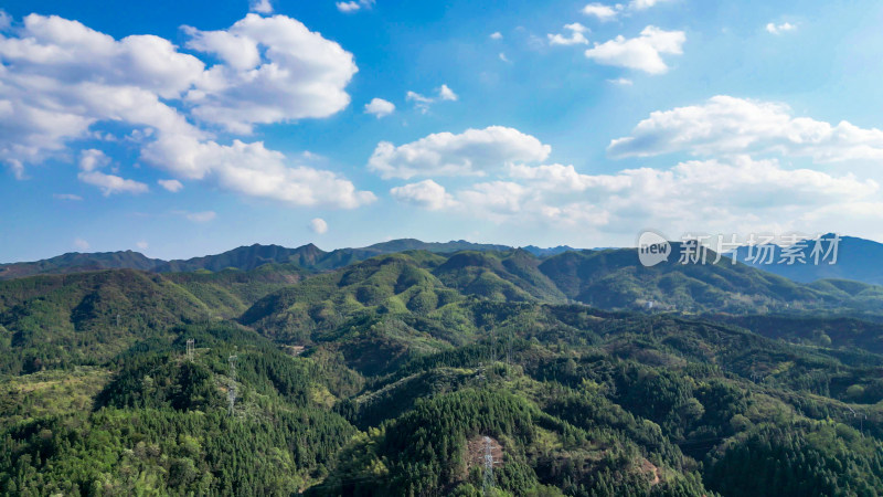 连绵起伏山川丘陵蓝天白云航拍