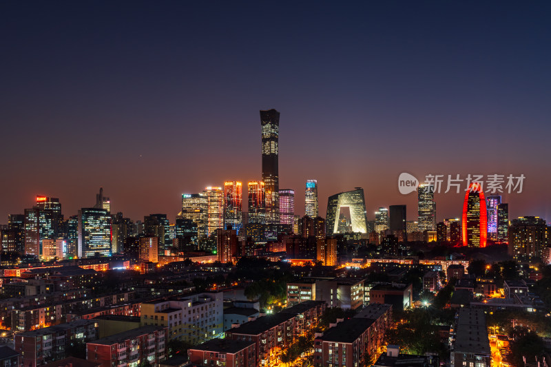 北京夜幕下灯火辉煌的城市夜景