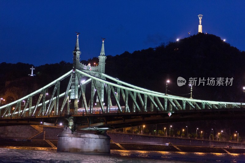 匈牙利首都布达佩斯链子桥夜景