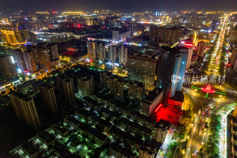 河南商丘城市夜景航拍图