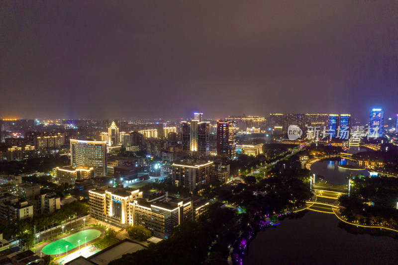 广东佛山千灯湖夜景灯光航拍摄影图