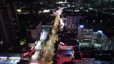 航拍广东省东莞市清溪镇夜景城市风光