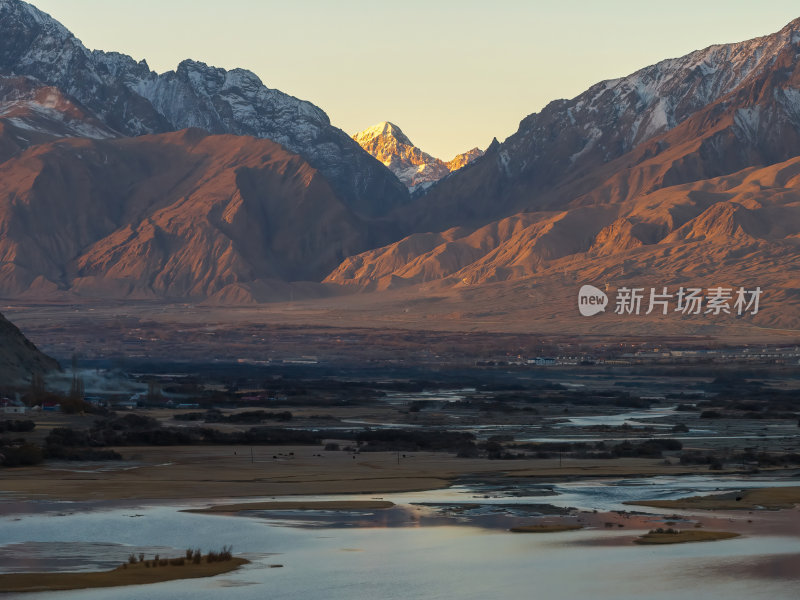 新疆喀什塔县帕米尔高原塔合曼湿地河道航拍