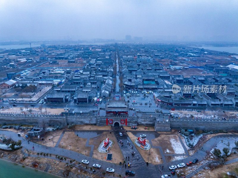 河南商丘古城雪景航拍