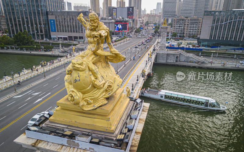 天津海河北安桥雕塑航拍