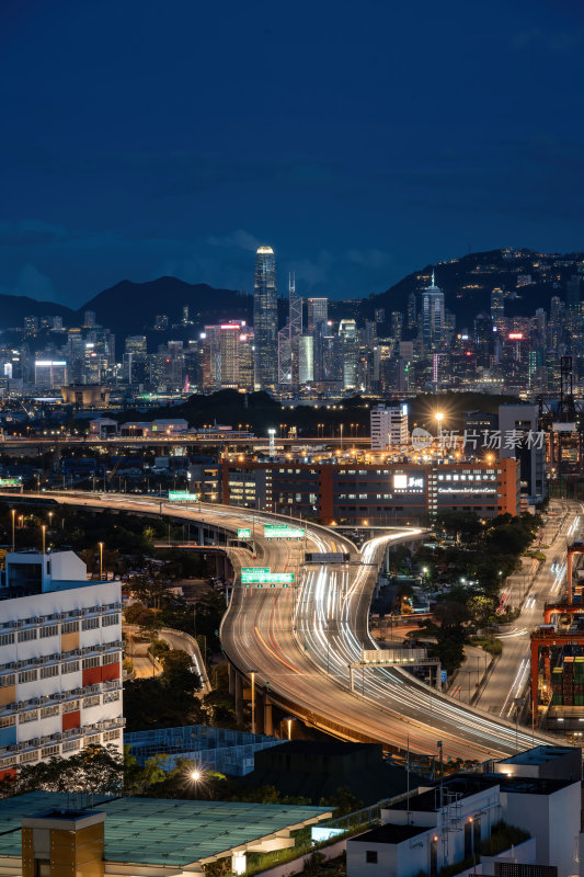 香港维多利亚港CBD中环夜景繁华都市