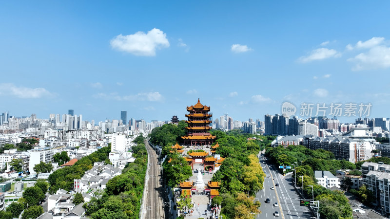 武汉市风光航拍城市建筑长江两岸黄鹤楼风景