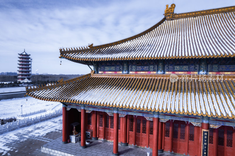 龙华寺雪景航拍