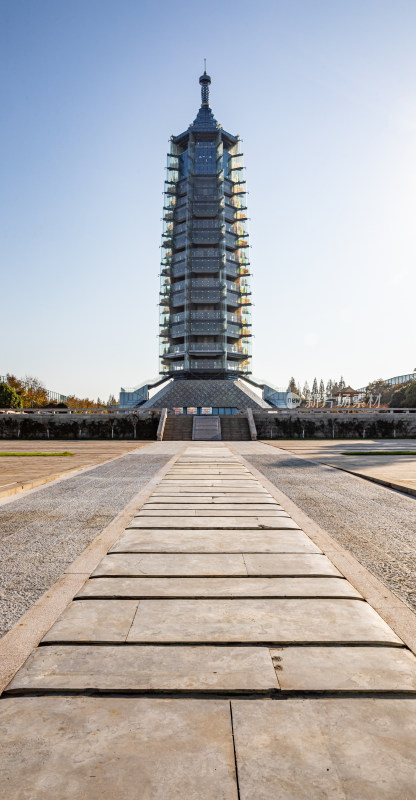 南京大报恩寺现代风格宝塔与石阶景观