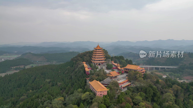 航拍四川遂宁灵泉寺风景区