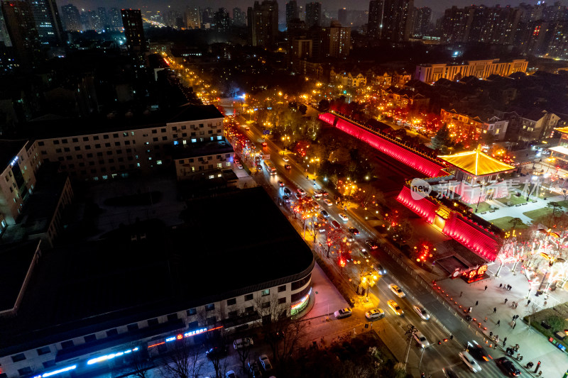 西安大唐不夜城夜景灯光航拍摄影图