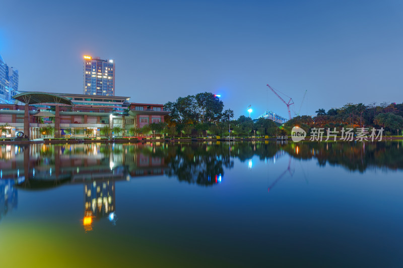 佛山千灯湖公园与城市夜景灯光全景风光