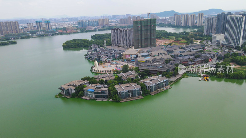 航拍湖北黄冈遗爱湖公园4A景区