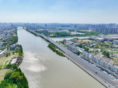 航拍昆山城市风光建筑大景