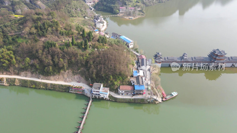 湖南思蒙国家湿地公园风雨桥航拍