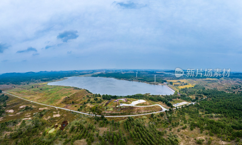 辽宁阜新彰武水库草原航拍全景