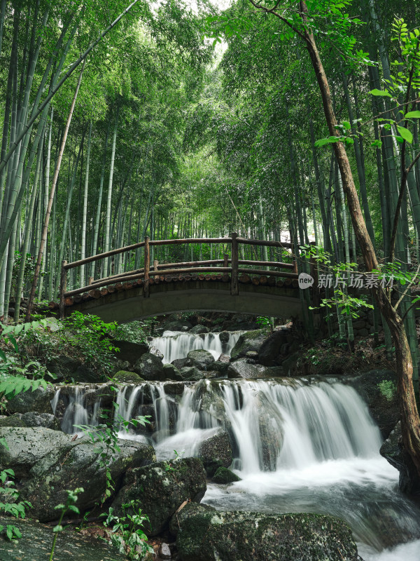 雨季安吉山间竹林水流瀑布