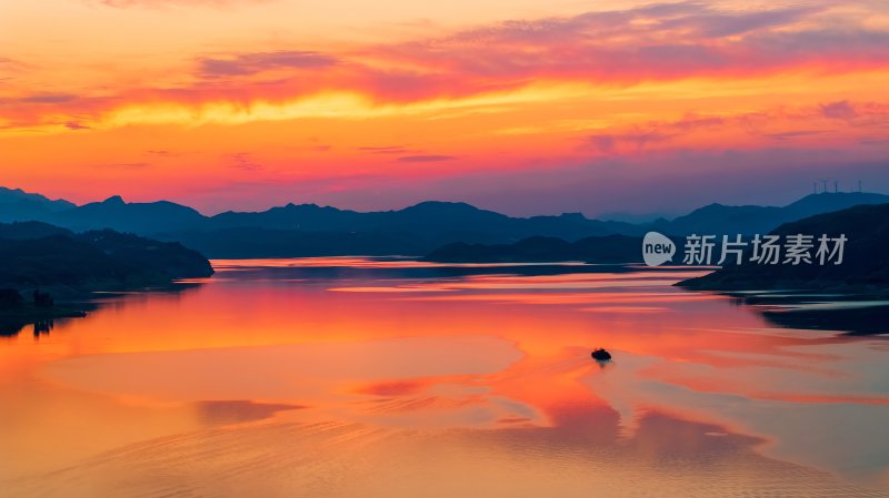 河南洛阳黄河落日自然风景航拍